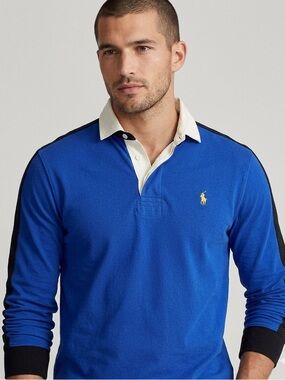 Vtg Polo Ralph Lauren Rugby Shirt Mens XL Blue Black Colorblock Streetwear Prep